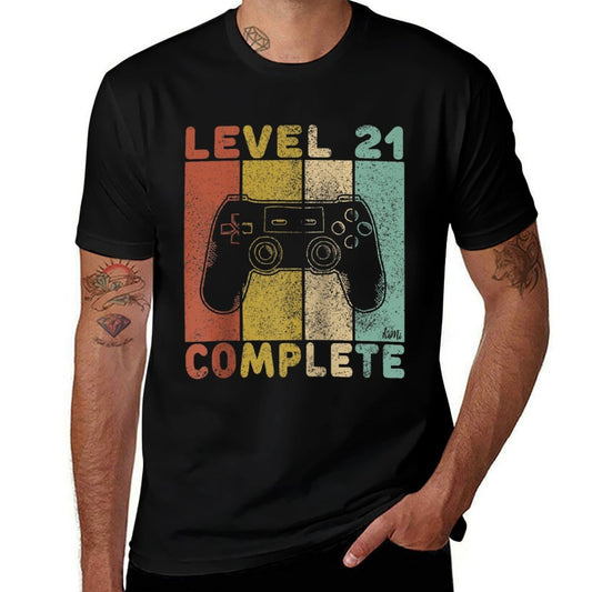 Mens 21st Birthday Men Gaming Level 21 Complete Raglan Baseball  Oversized Silhouette T-Shirt
