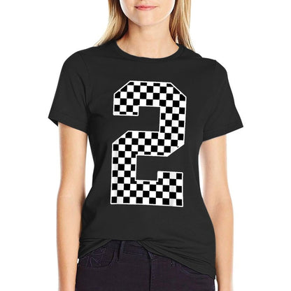2nd Birthday Race Car Two 2 Year Old Checkered  Lightweight T-Shirt