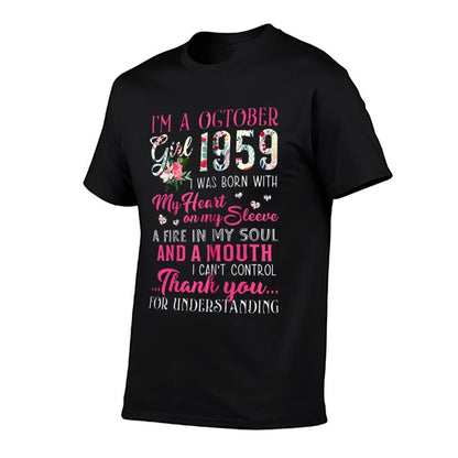 October Girl 1959s 60th Birthday Girl Women Zip  Oversized Silhouette T-Shirt