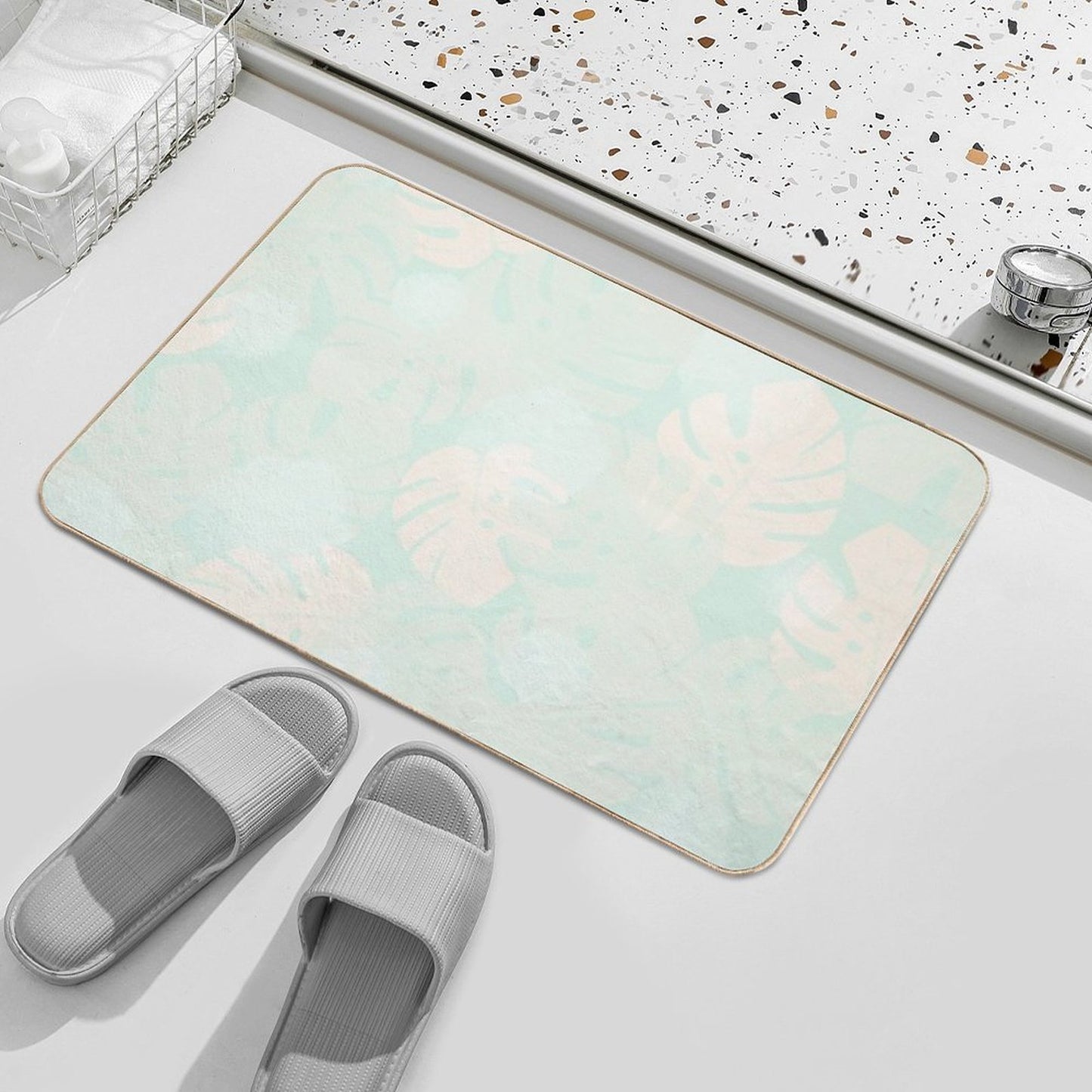 Light Monstera Beach Breeze  Non-Slip Bath Mat