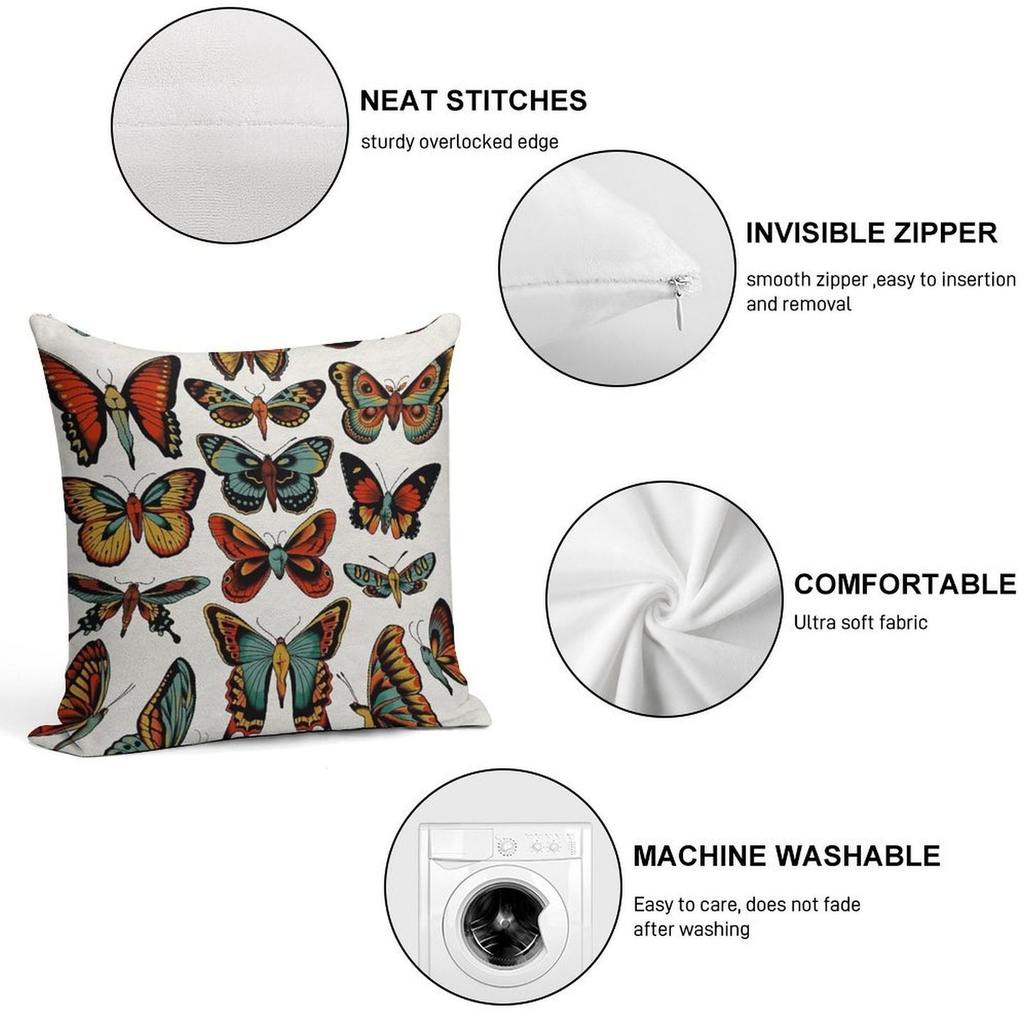 Butterflies Traditional Tattoo Flash Soft Skin-Friendly Throw Pillow