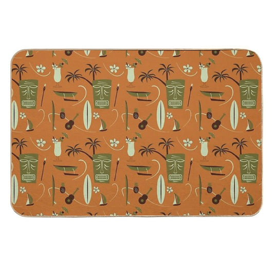 Retro Hawaiian - Vintage Hawaiian - Orange - Tropical Pattern  Easy Maintenance Bath Mat