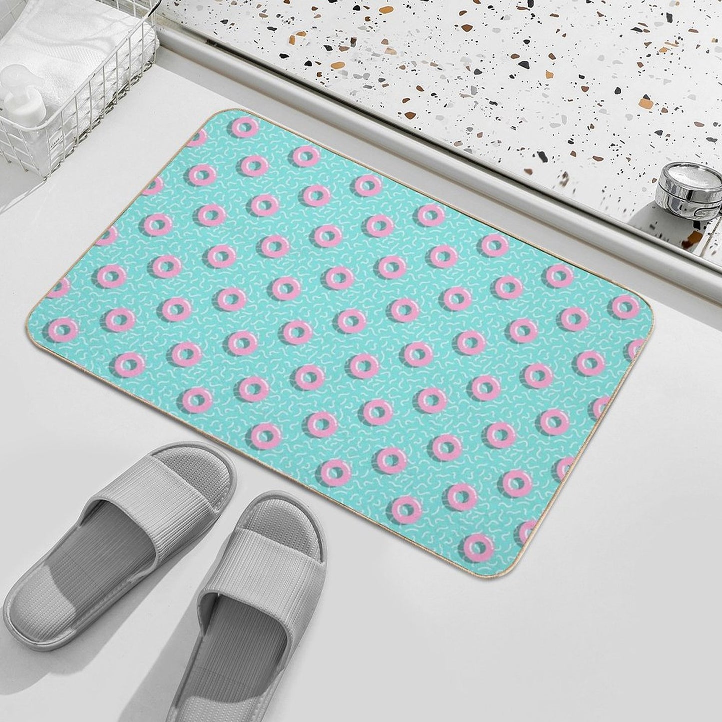 Memphis Polka Hoops  Rapid-Drying Bath Mat
