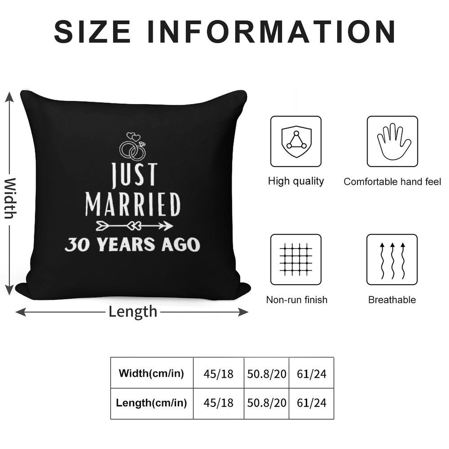 Just Married 30 Years Ago, 30th Wedding Anniversary for Men & Women Soft Reinforced Edging Throw Pillow
