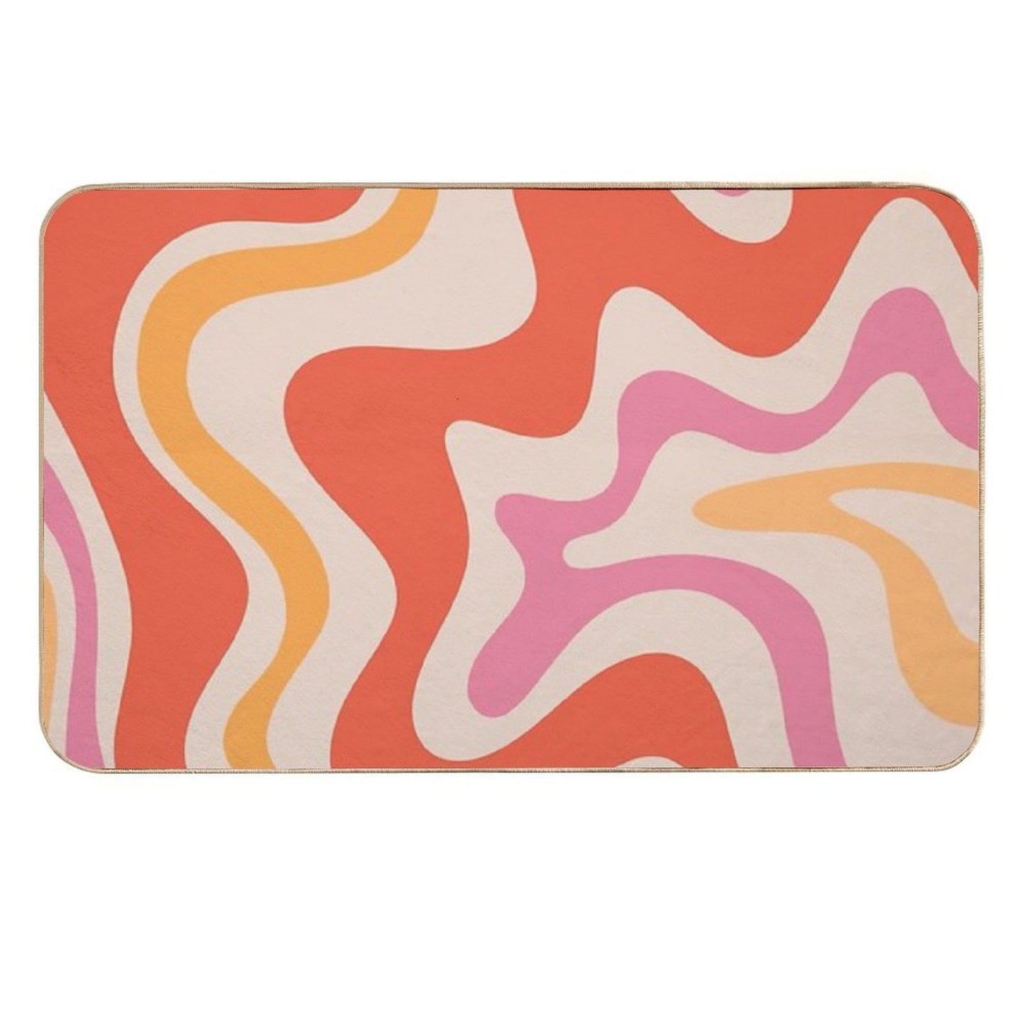Retro Liquid Swirl Abstract Pattern in Retro Pink And Orange Durable Bath Mat