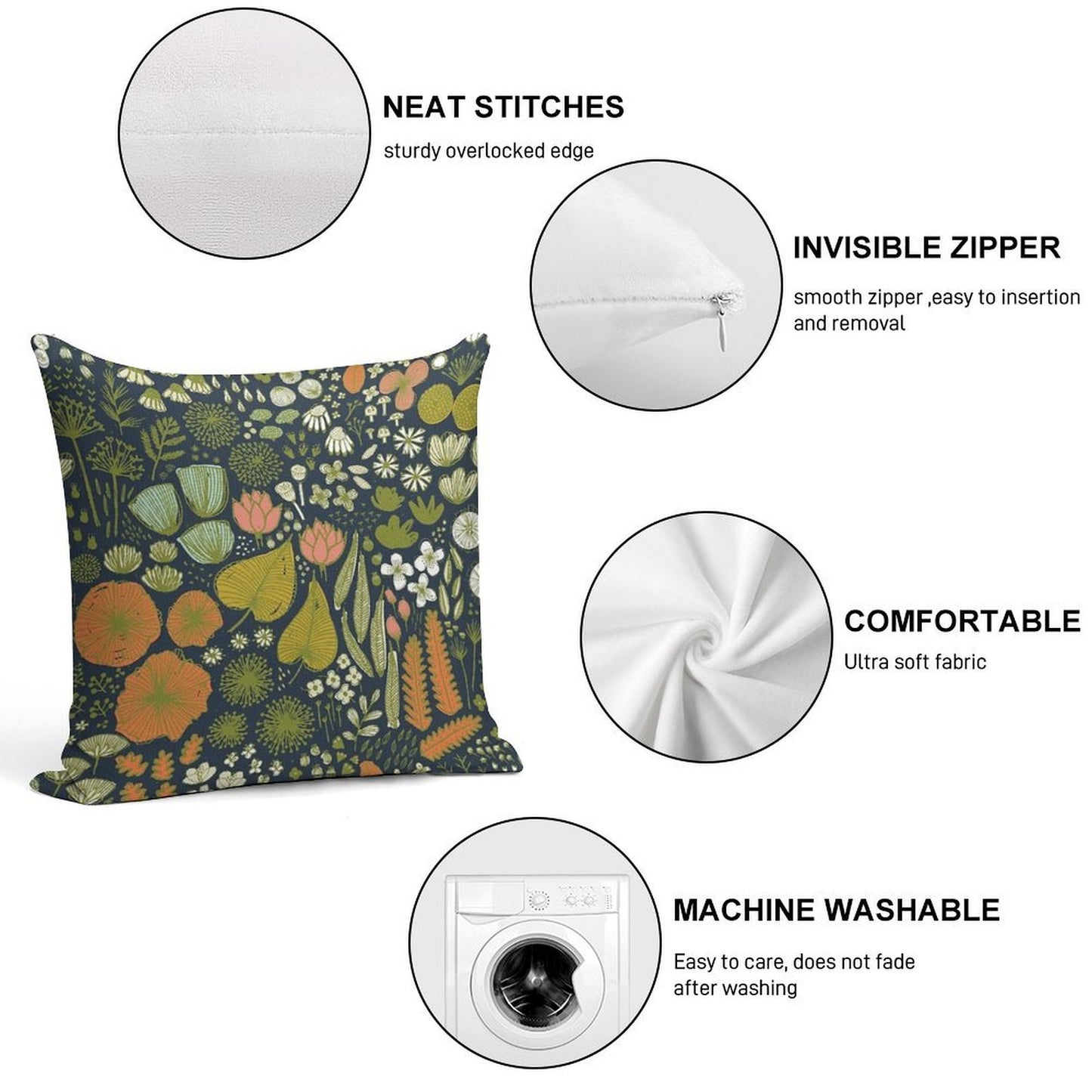 Botanical Sketchbook M+M Navy by Friztin Soft Home Decor Throw Pillow