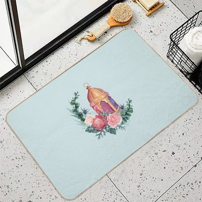 Crescent Shaped Flowers And Lantern  Odorless Bath Mat