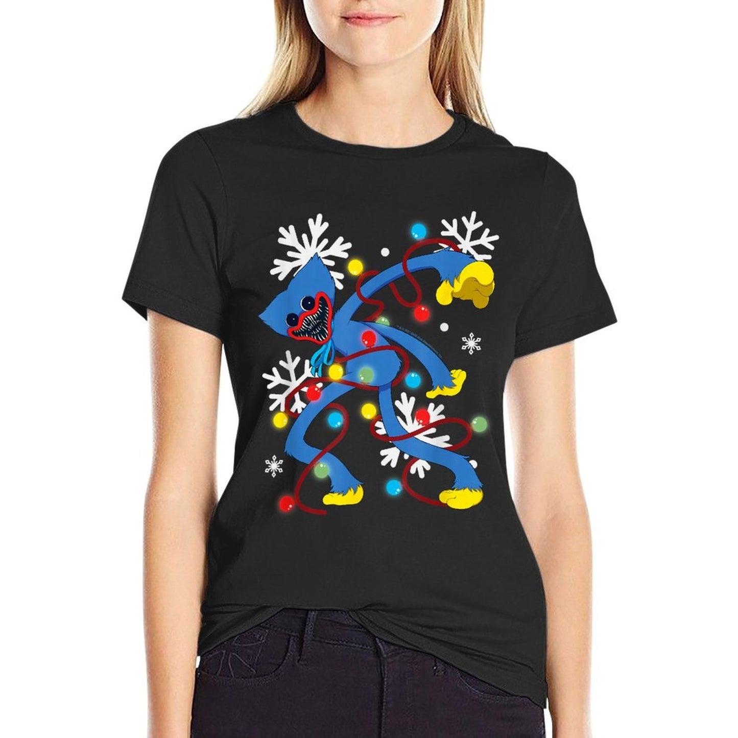 Poppy Playtime Christmas Huggy Wuggy with Xmas Lights  Lightweight T-Shirt