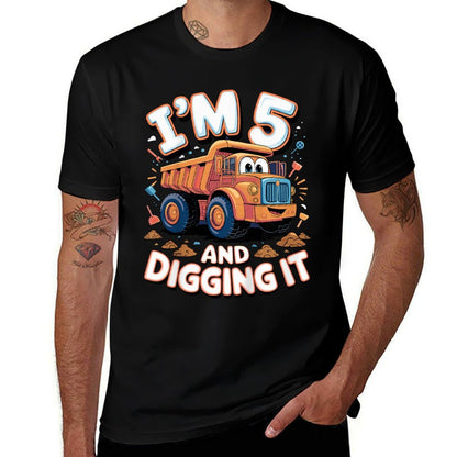 Kids Fifth Birthday Construction 5 Year Old Boy 5Th Birthday Comfortable T-Shirt