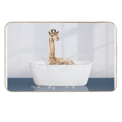 Baby Giraffe in Modern Bathtub Blue Print, Baby Giraffe Bathing, Animals in Bathtub Art by Synplus  Pet-Safe Bath Mat