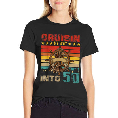 Vintage Retro Cruisin My Way Into 50 Cruise 50th Birthday  Oversized Silhouette T-Shirt