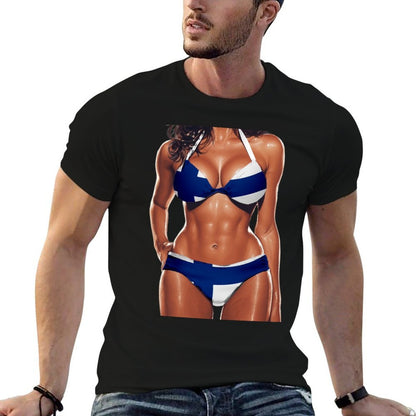 Finnish Women Bikini Outfit Heritage Finland  Rolled Sleeves T-Shirt