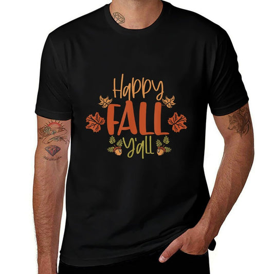 Happy Fall Yall Fall Turkeys Happy Thanksgiving  Ribbed Collar T-Shirt