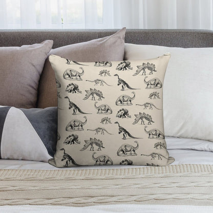 Vintage Museum Dinosaur Skeleton Illustrations, Black & Cream Dinos Soft Easy Maintenance Throw Pillow