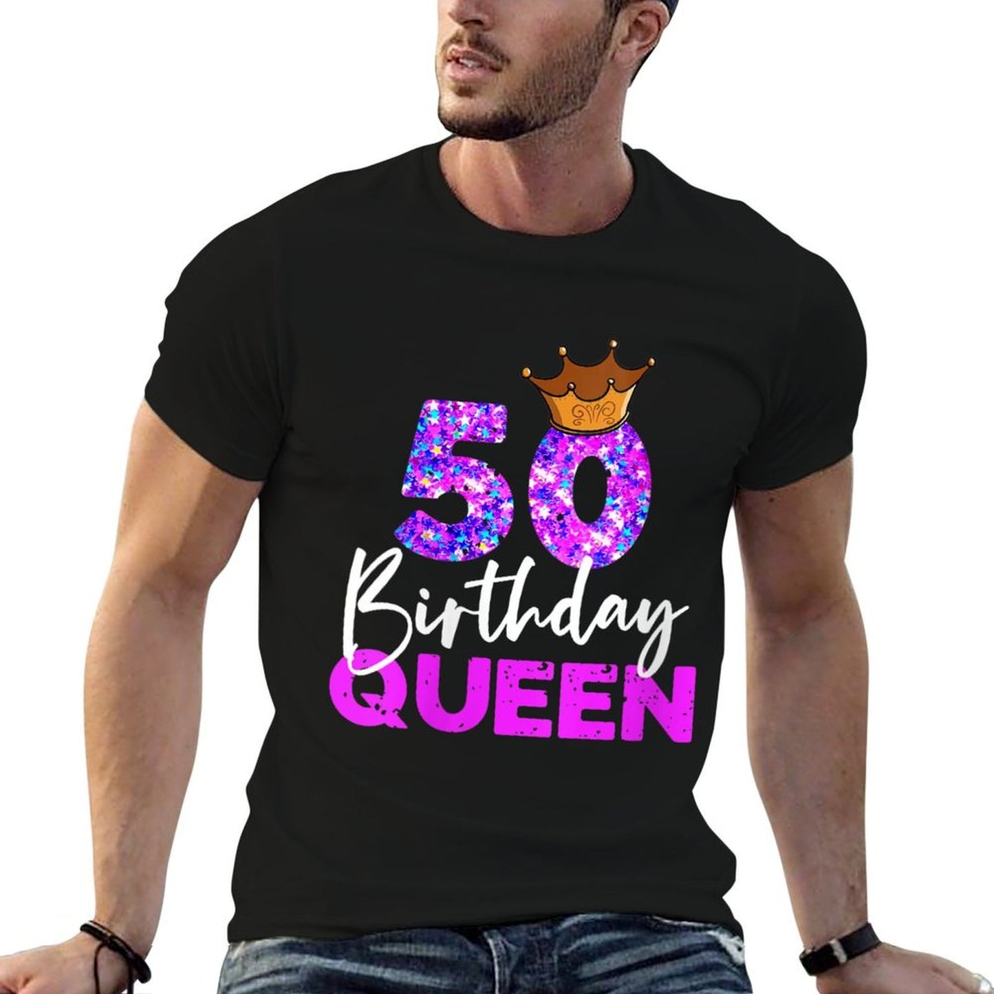 Womens 50th Birthday Queen Crown for Her Fiftieth Bday  Polyester Blend T-Shirt