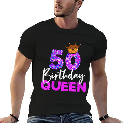 Womens 50th Birthday Queen Crown for Her Fiftieth Bday  Polyester Blend T-Shirt