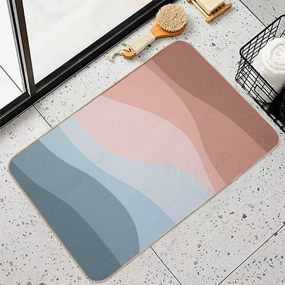 Retro Style Design with Blue And Pink Waves  Long-Lasting Bath Mat