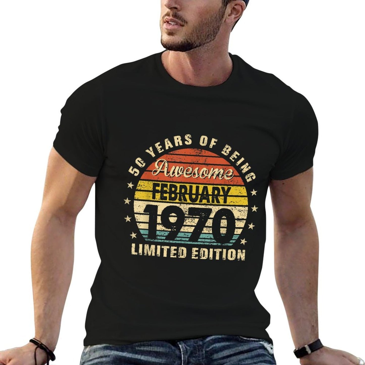 Born February 1970 Limited Edition Bday Gifts 50th Birthday  Oversized Silhouette T-Shirt
