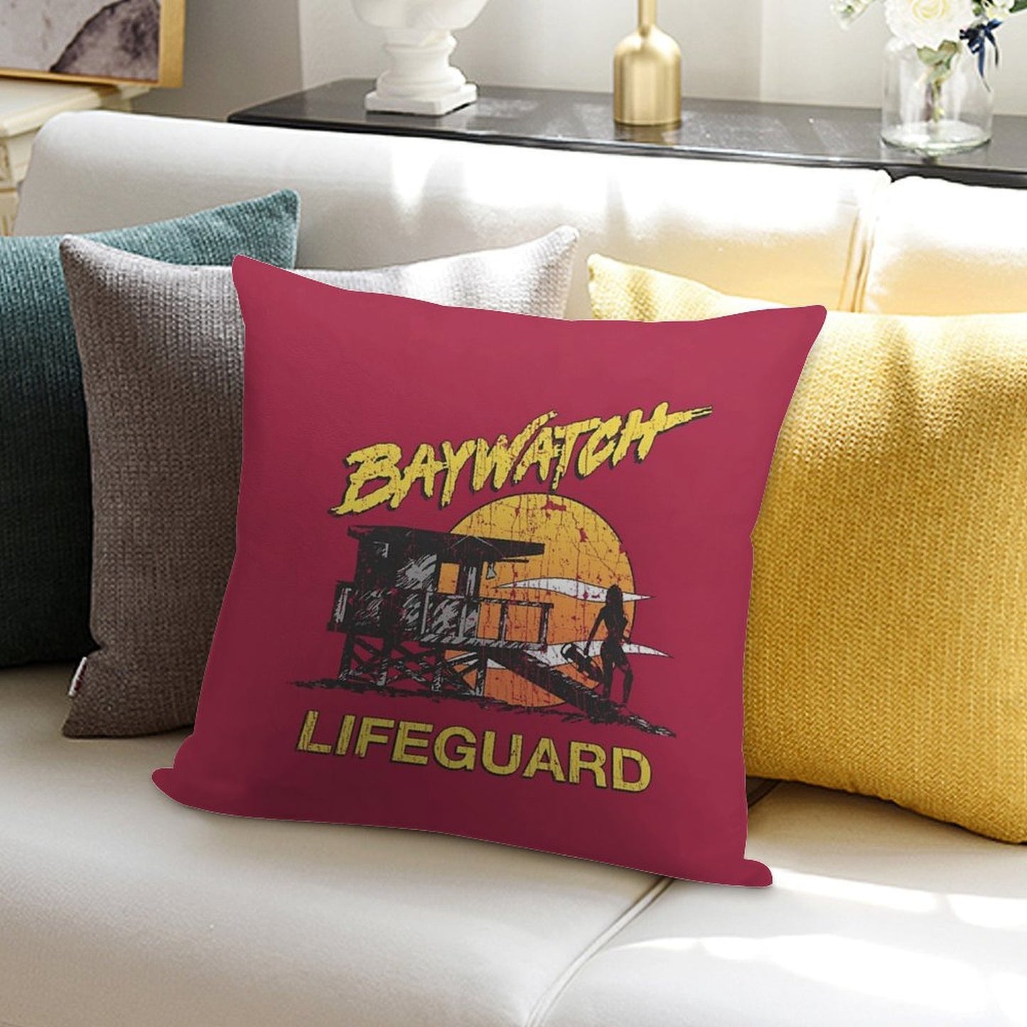 Baywatch Lifeguard Sunset 1989 Soft Skin-Friendly Throw Pillow