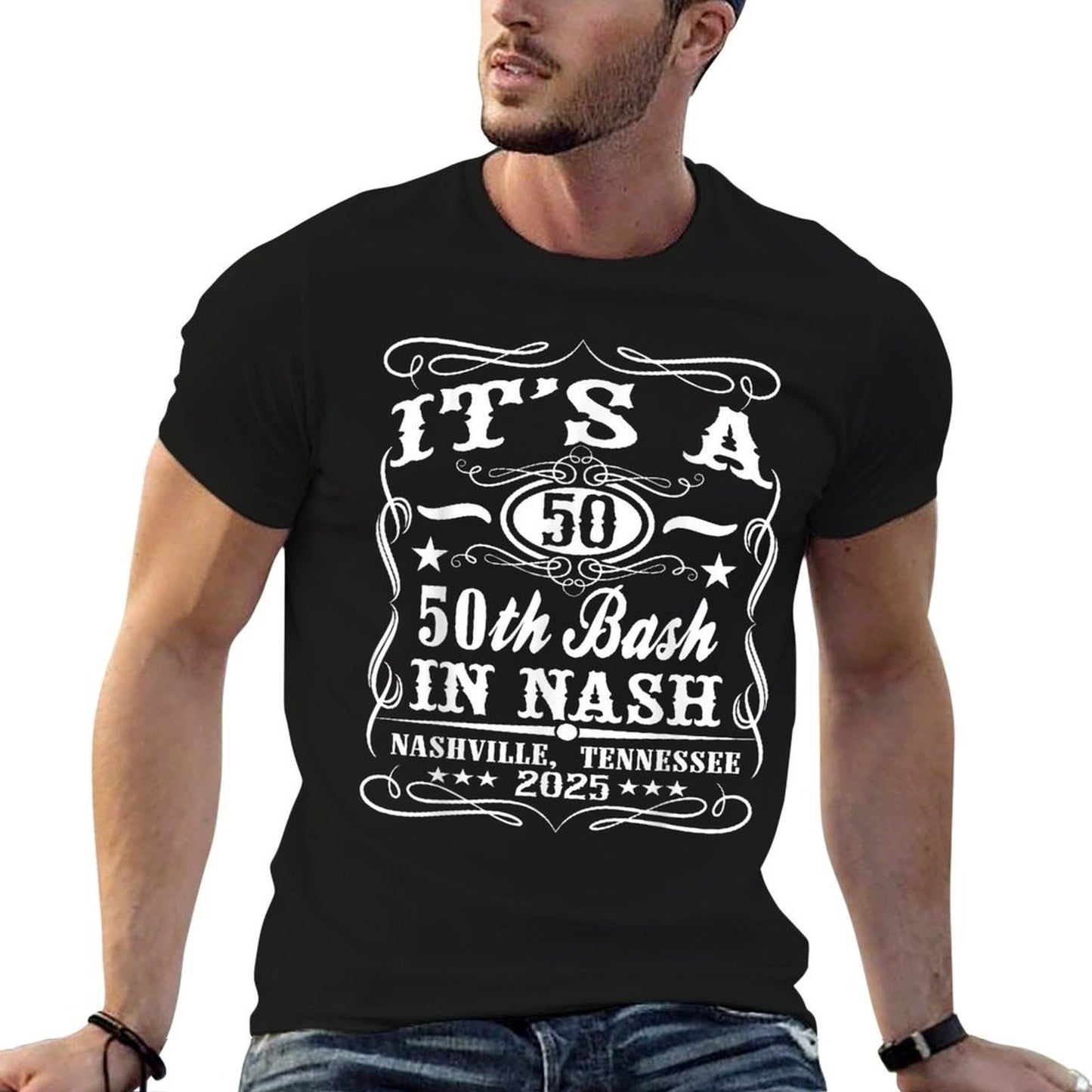 It's A Nashville 50th Birthday Whiskey Double Back Print  Affordable Price T-Shirt