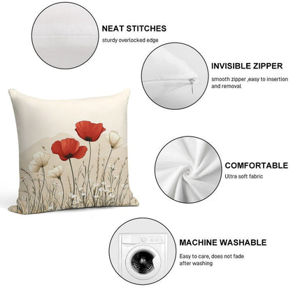 Red Poppies In Bloom Soft Home Decor Throw Pillow