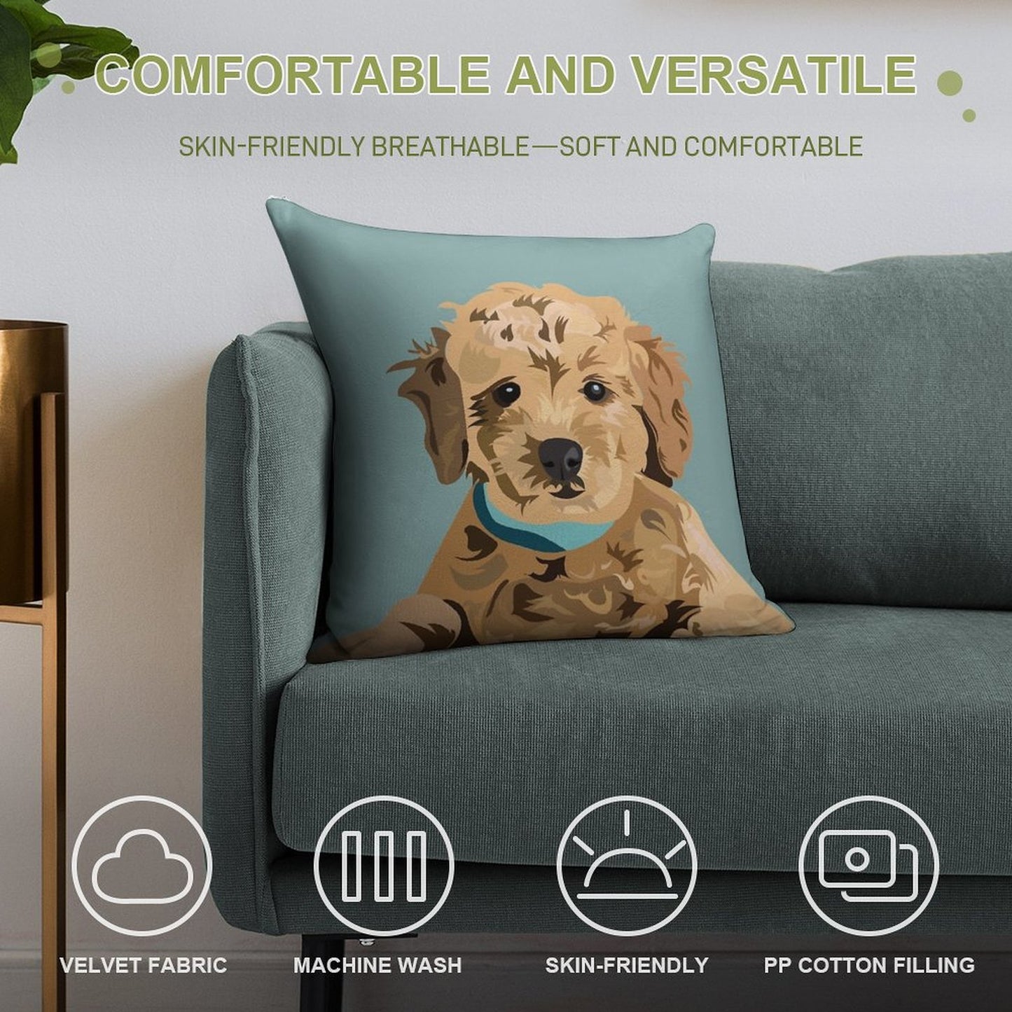 Golden Doodle Soft Bedroom Essential Throw Pillow