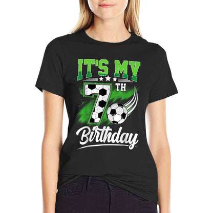 It's My 7th Birthday Boy Soccer Ball 7 Year Old Birthday  Ribbed Collar T-Shirt
