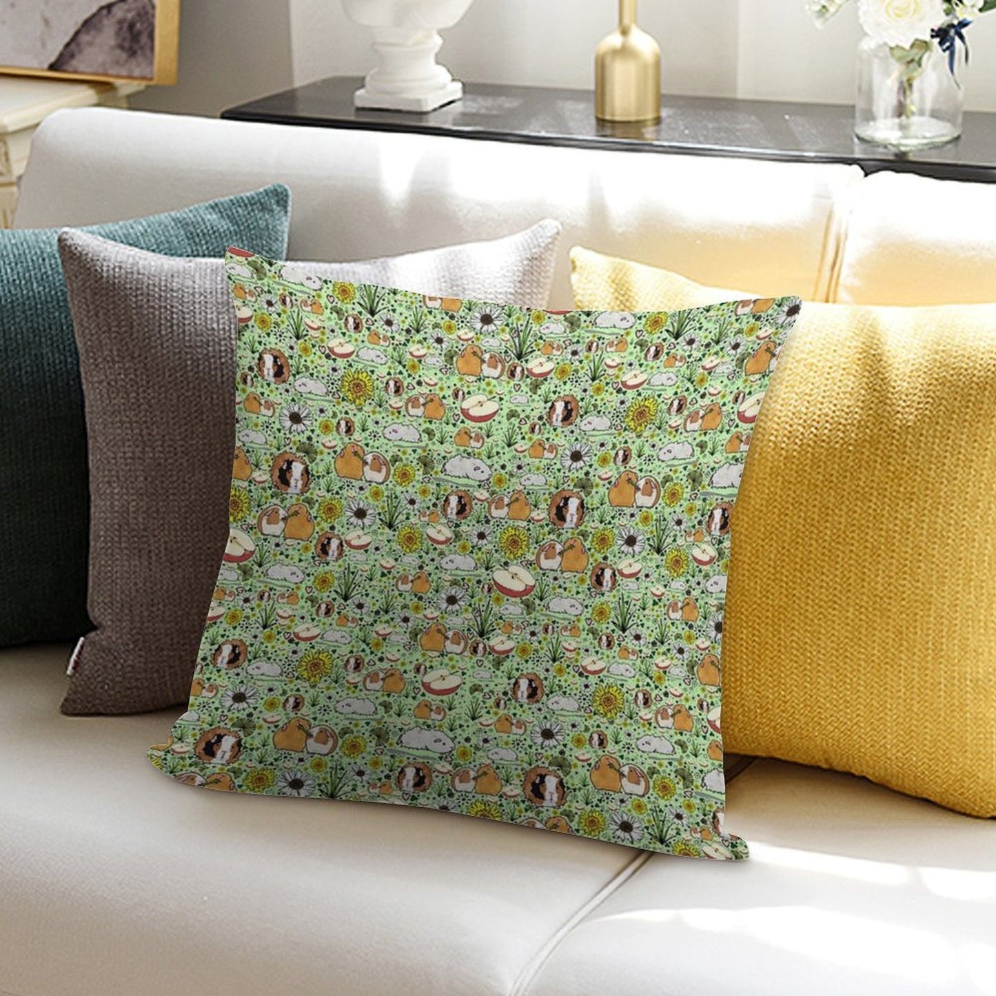 Guinea Pigs in Green Soft Decorative Cover Throw Pillow