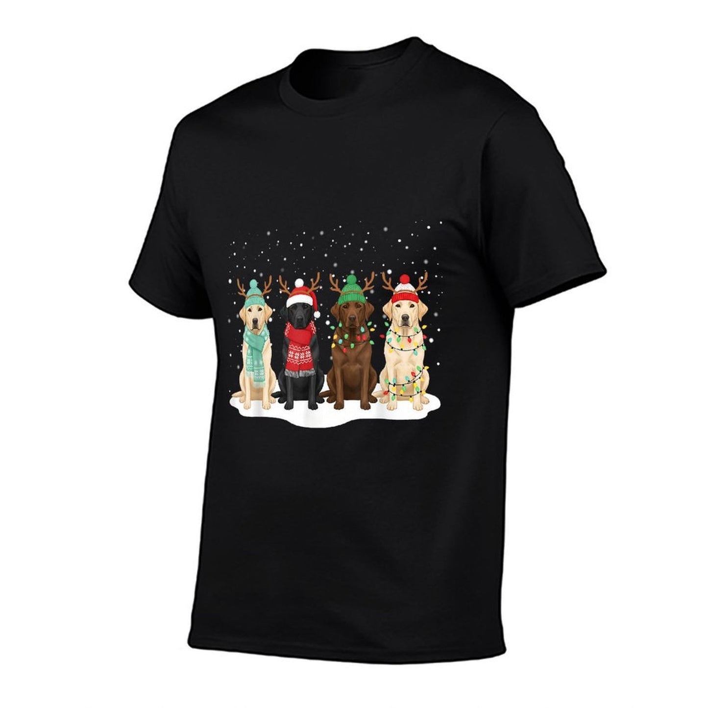 Black Lab Labrador Dog Christmas Crew Matching Family Xmas  Rolled Sleeves T-Shirt