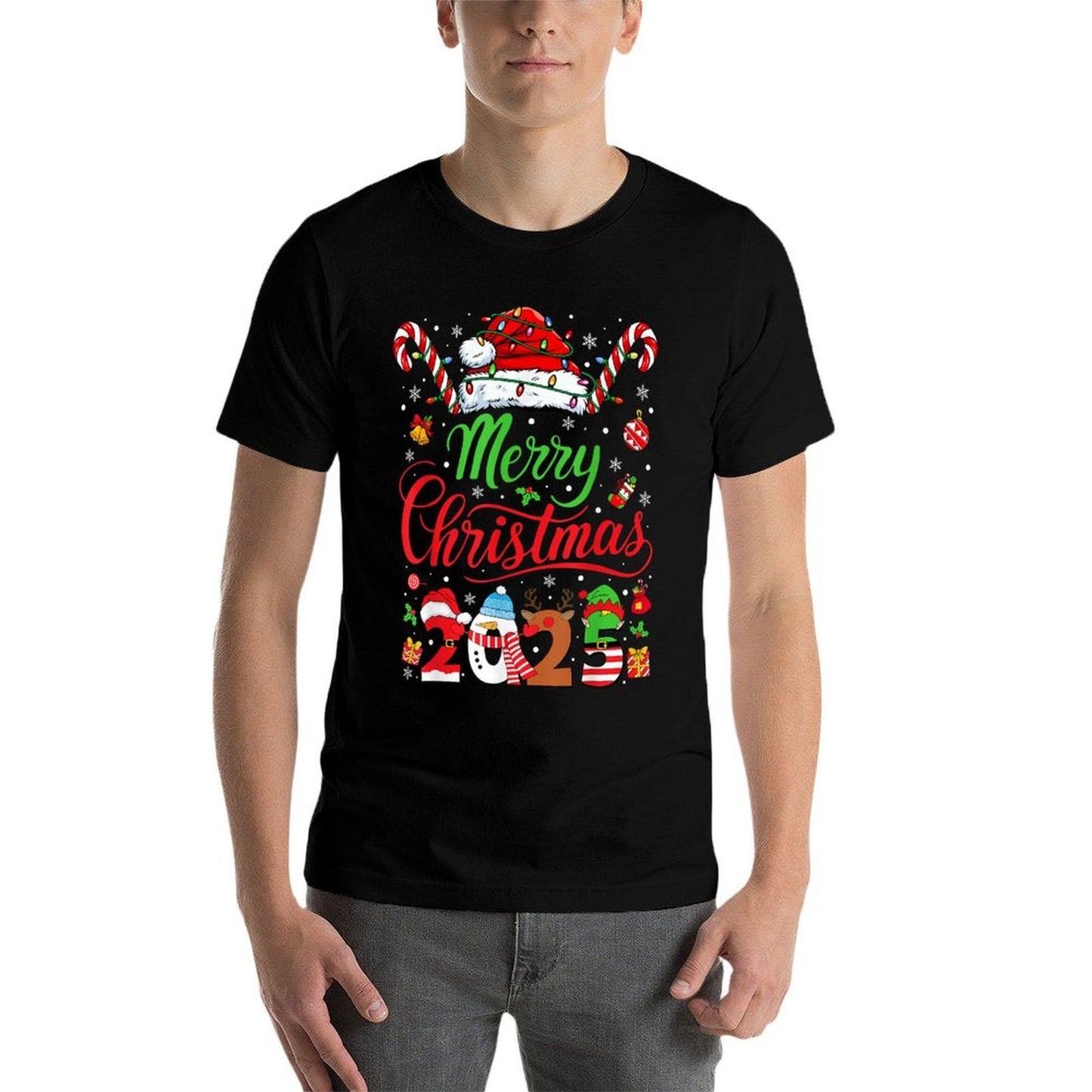 Merry Christmas 2025 Santa Reindeer Snowman Christmas Family  Relaxed-fit T-Shirt
