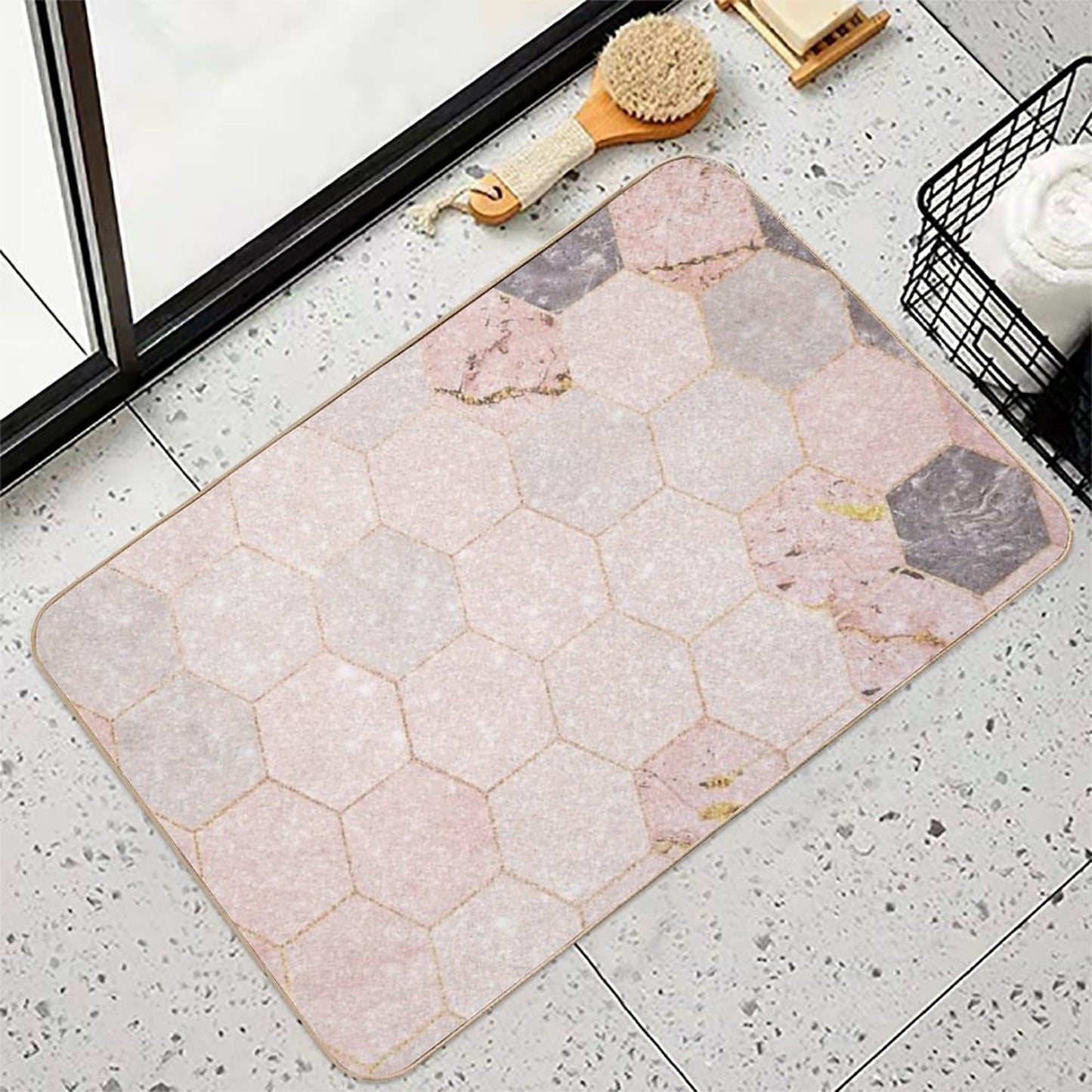 Pink Sparkling Marble Pattern Durable Bath Mat