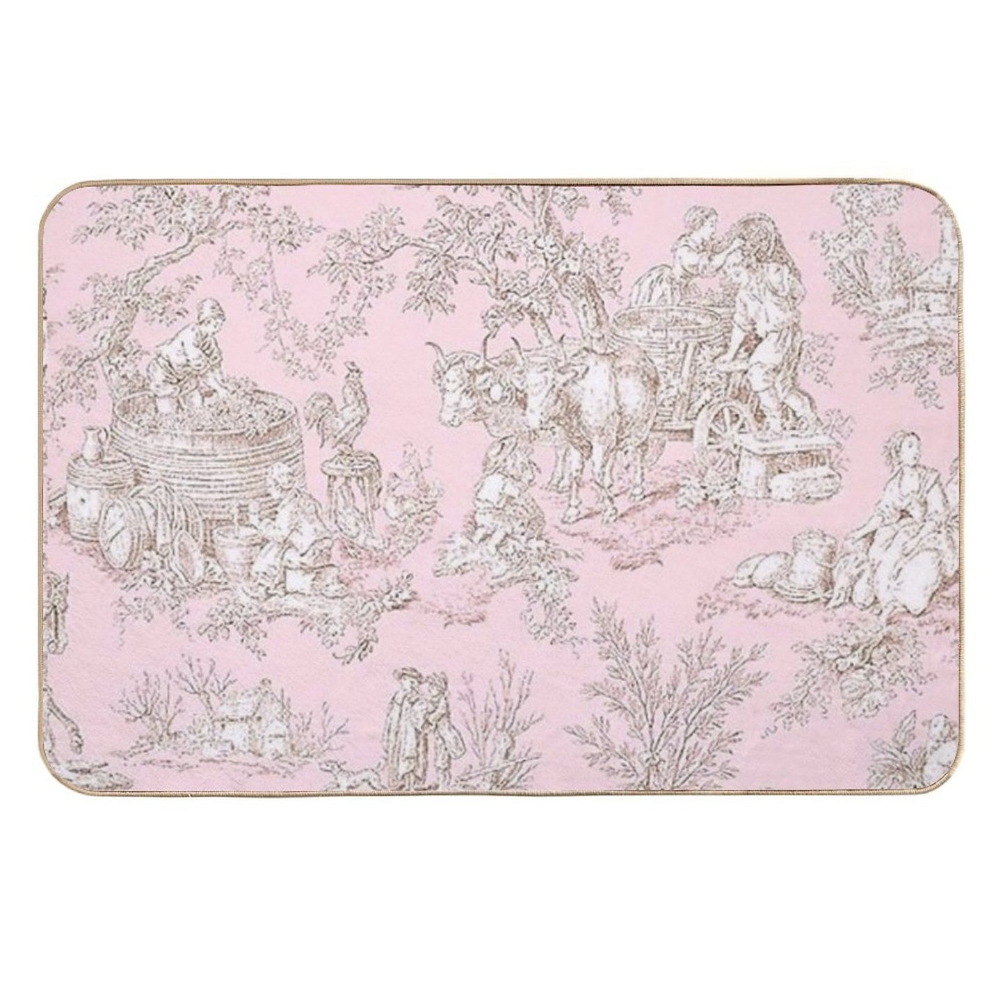 French Country Pink Toile  Anti-Trip Bath Mat