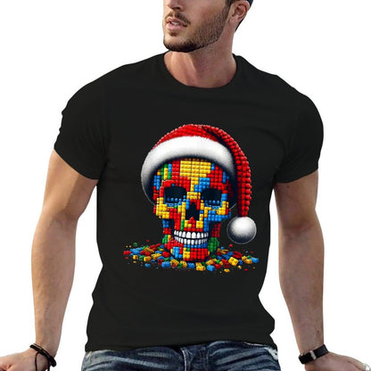 Christmas Skull Santa Hat Block Bricks Master Builder  Eco-friendly Material T-Shirt