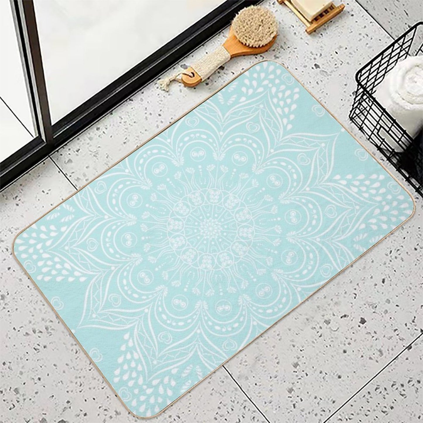 Elegant Neo Mint Boho Mandala  Non-Slip Bath Mat