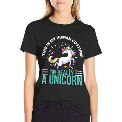 This Is My Human Costume I'm Really A Unicorn  Ribbed Collar T-Shirt