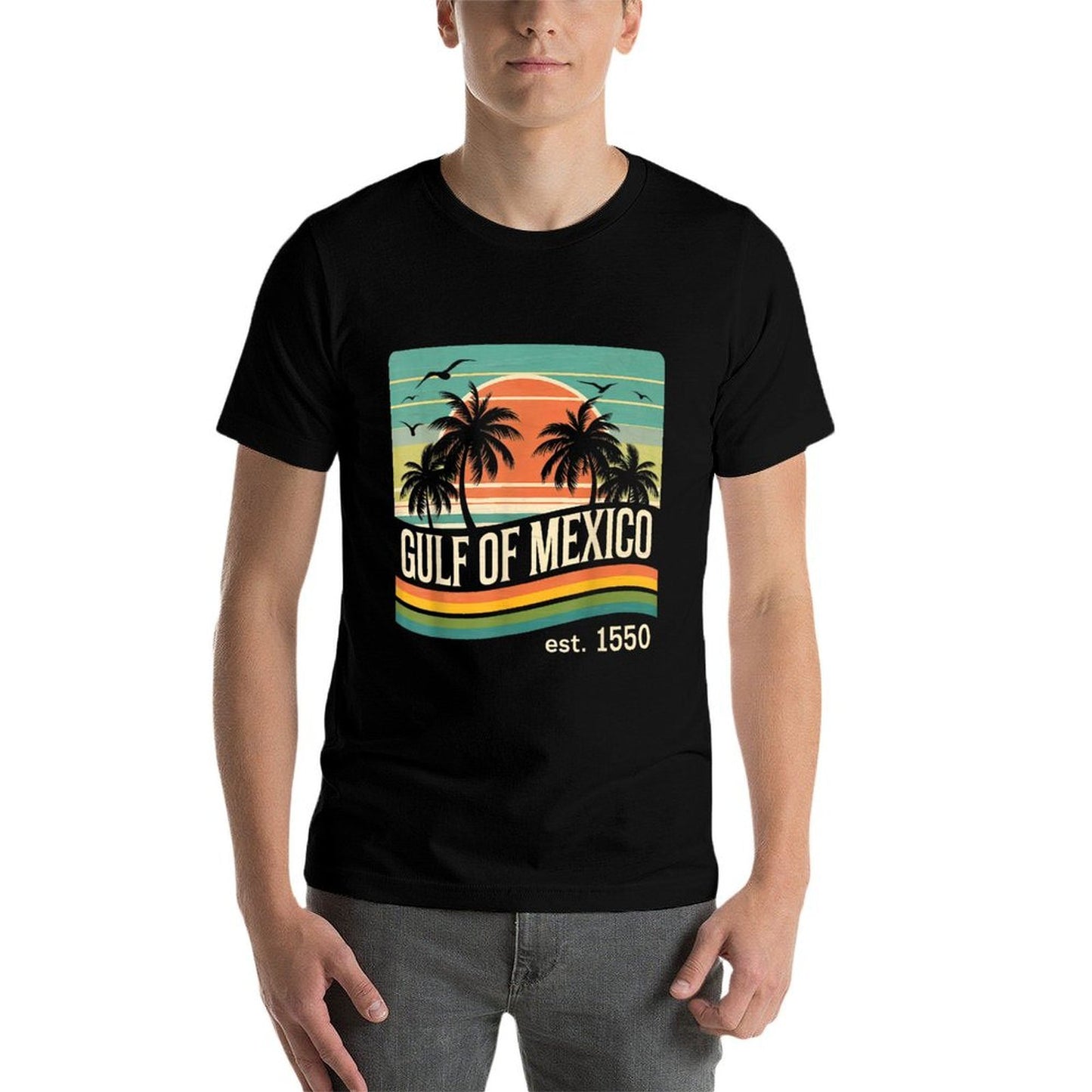 Gulf Of Mexico Est 1550 Beach Palms Vintage  Heathered Texture T-Shirt