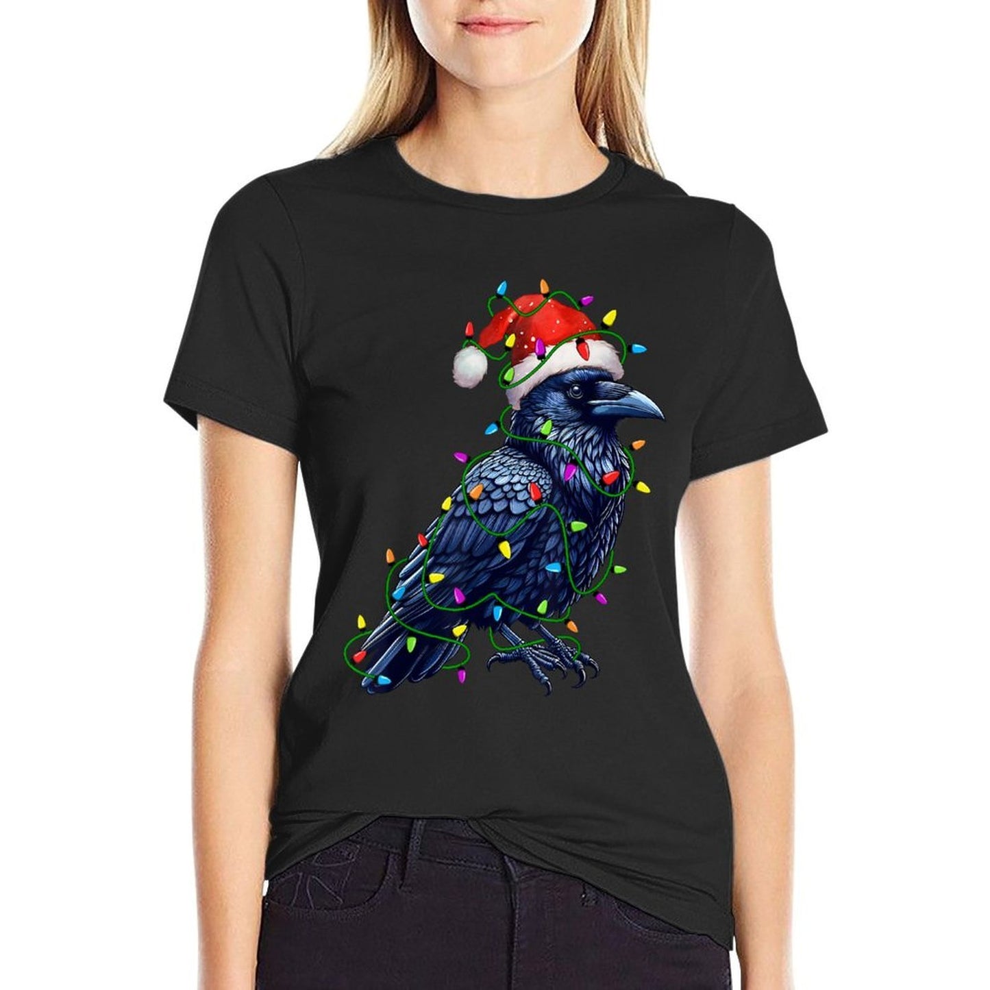 Raven Santa Christmas Tree Lighting Xmas Funny  Graphic-printed T-Shirt