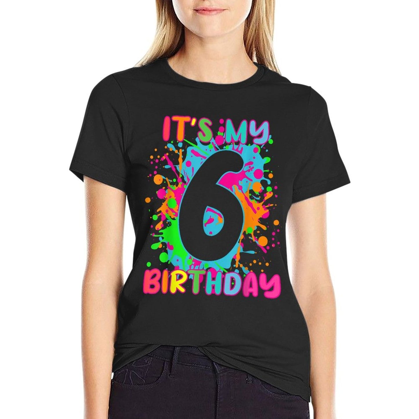 6th Birthday Paint Splashes T-shirt Kids, Girls, Boys 6 Year  Quick-drying T-Shirt