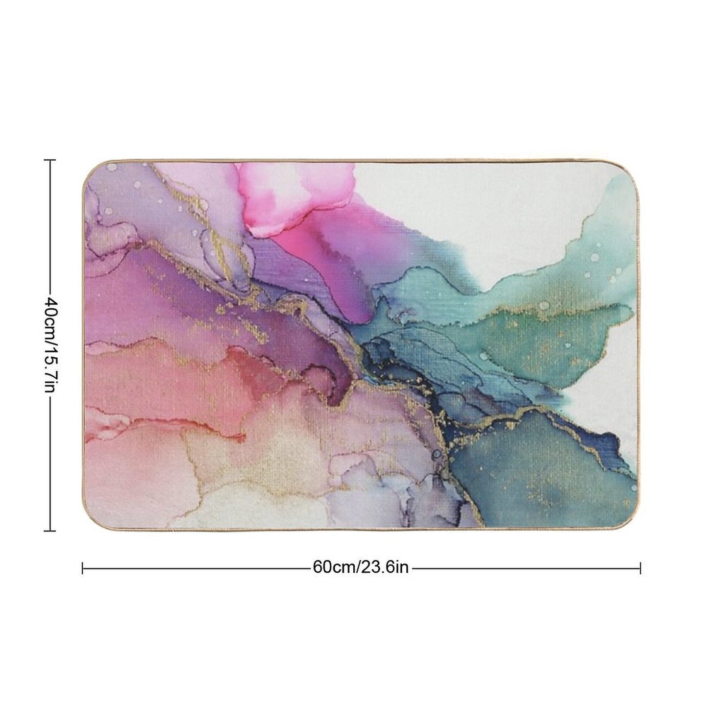 Abstract Coral Turquoise Gold Ink Painting on Canvas  Slip-Resistant Bath Mat