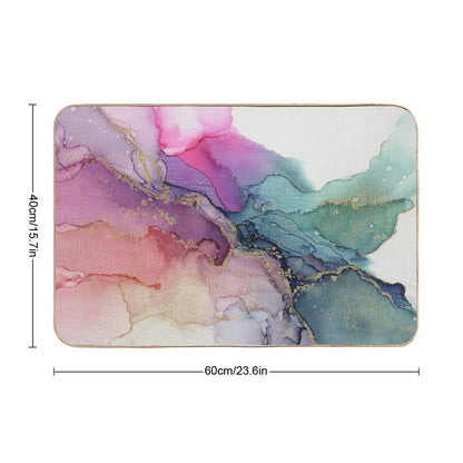 Abstract Coral Turquoise Gold Ink Painting on Canvas  Slip-Resistant Bath Mat
