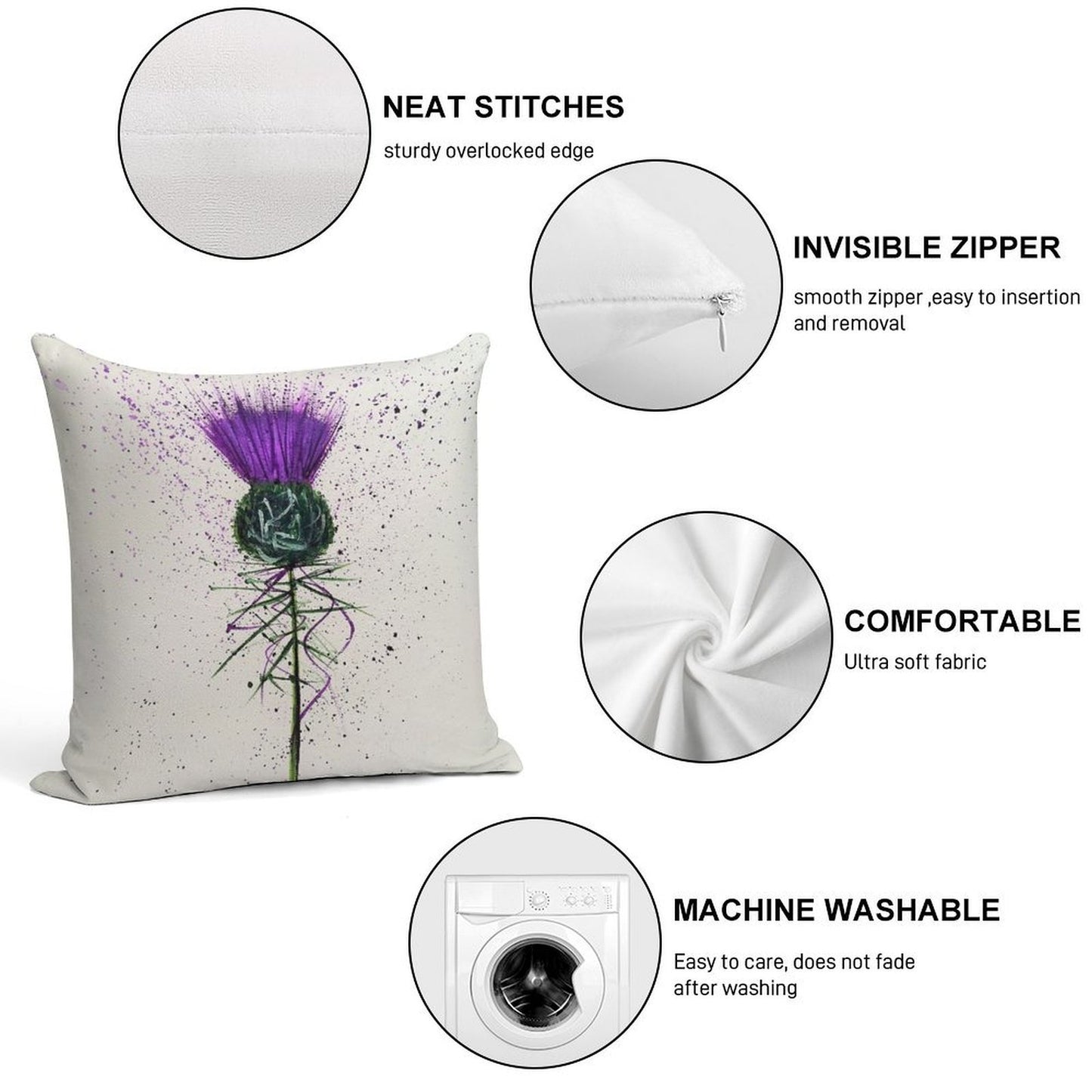 Purple Thistle Elegant Style Soft Ultra-Soft Texture Throw Pillow