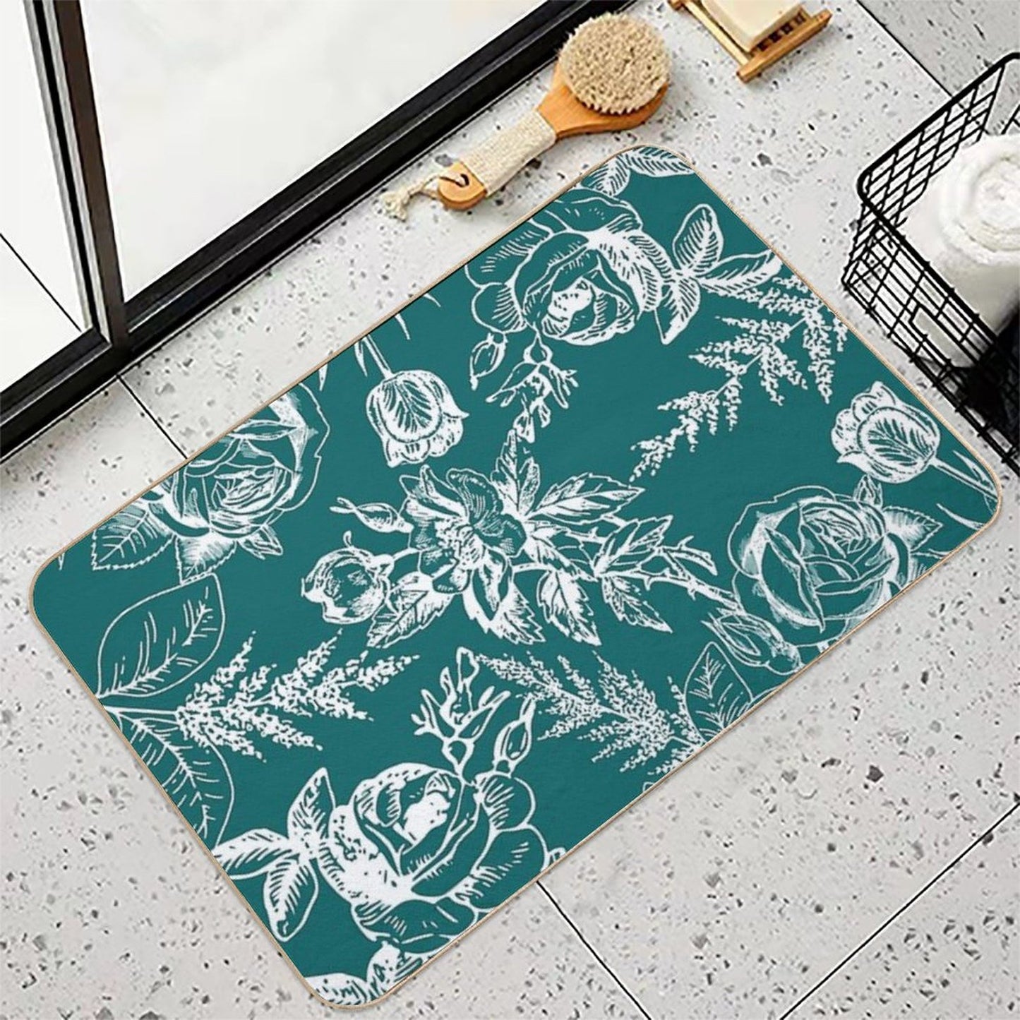 Turquoise Blue Bouquet  Odorless Bath Mat