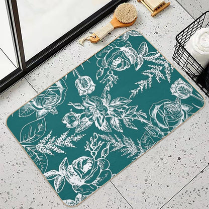 Turquoise Blue Bouquet  Odorless Bath Mat