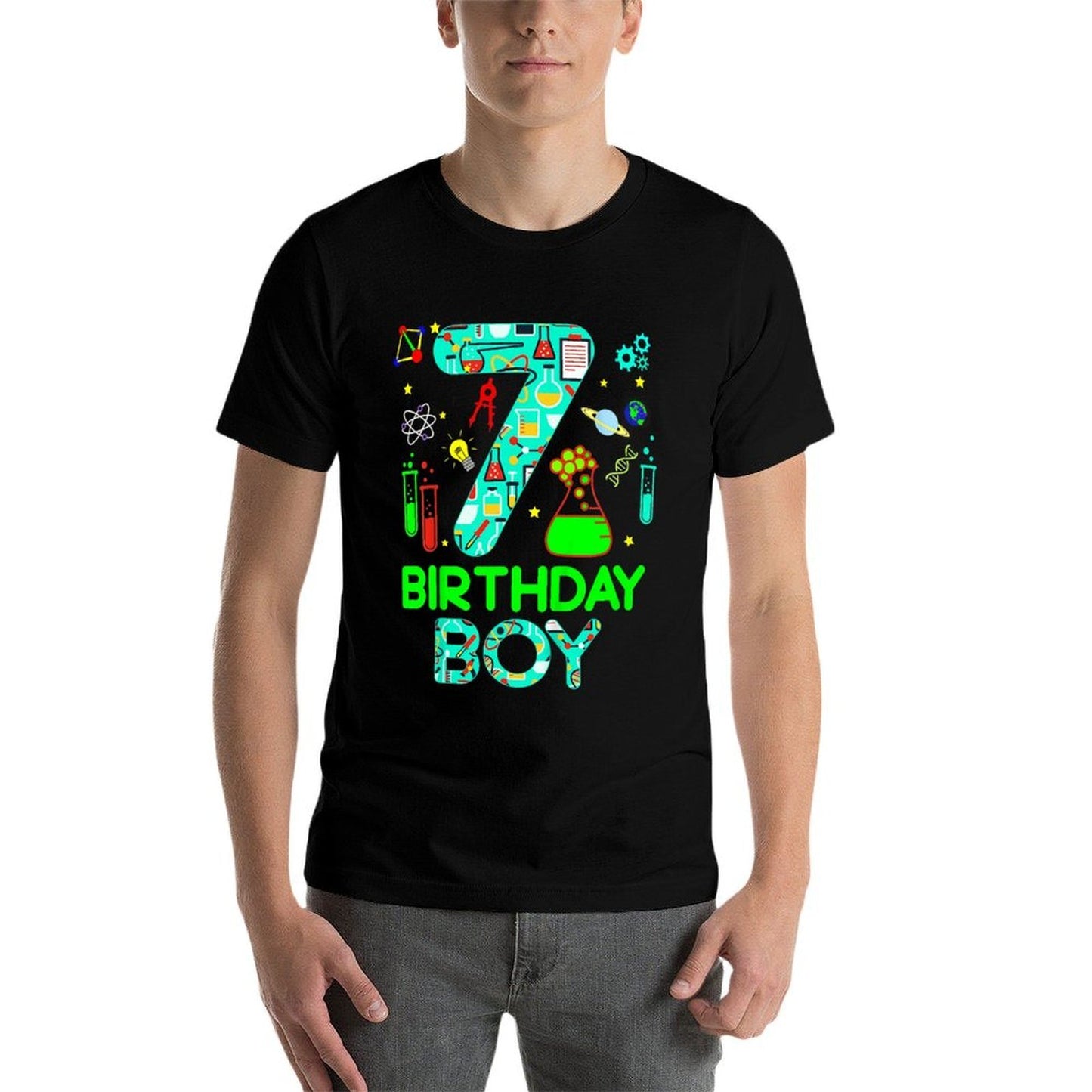 Kids Science 7th Birthday 7 Year Old Boy Future Scientist  Polyester Blend T-Shirt