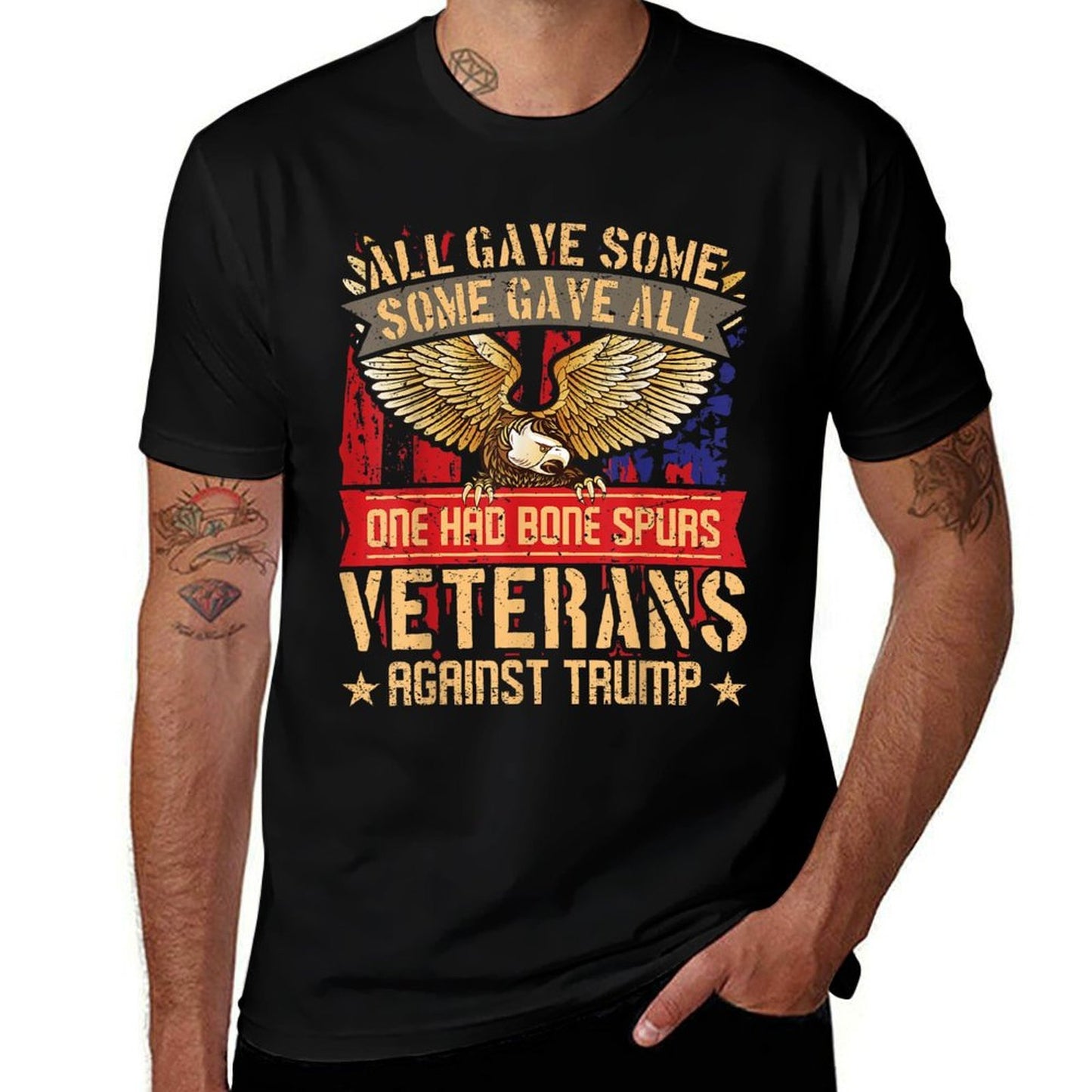 All Gave Some Gave All US Flag Veterans Against Trump  Oversized Silhouette T-Shirt