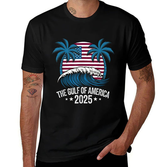 Retro Gulf Mexico Gulf Of USA America Est 2025 American Flag Eco-friendly Material T-Shirt