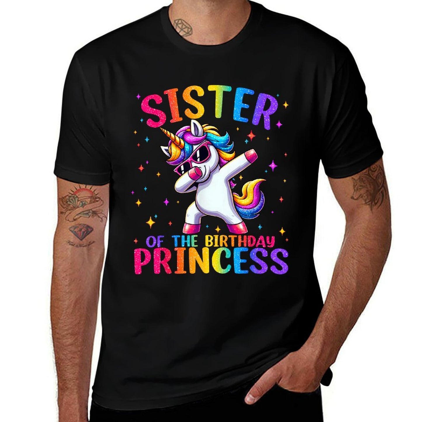 Sister of The Birthday Princess Matching Family Unicorn Girl  Fade-proof Color T-Shirt