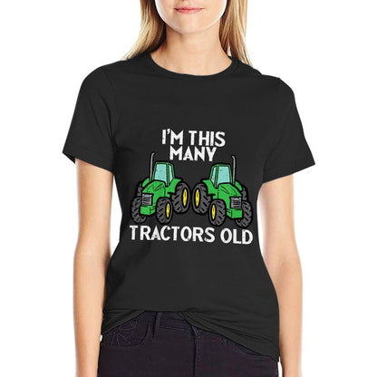Kids 2nd Birthday Im This Many Tractors Old 2 Toddler Boys Kids  Summer-ready Fabric T-Shirt