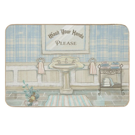 Wash Your Hands Vintage Sink Bathroom Decor Print  Stain-Proof Bath Mat