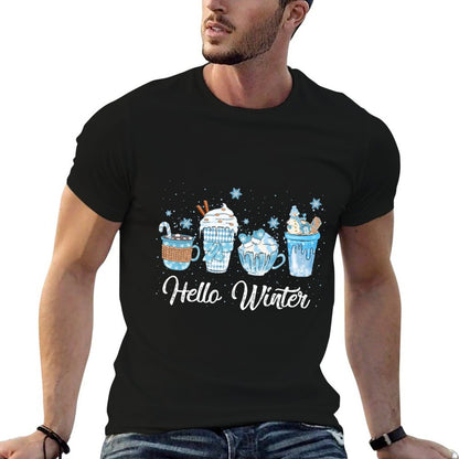 Hello Winter Sweet Cozy Coffee Lovers Snowman Christmas  High-quality Stitching T-Shirt